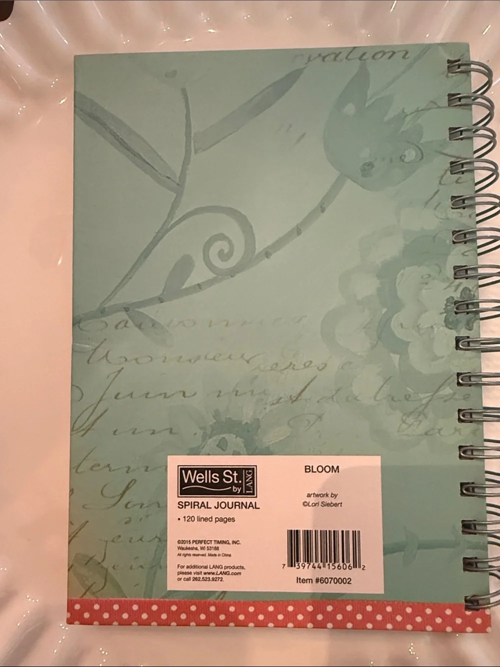 120 Lined Page Spiral Bound 6” x 8.25” Journal, Turquoise w/Flowers, Hard Cover
